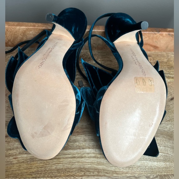 MARCO DE VINCENZO Deep Jade/ Turquoise Flower Embellished Velvet Sandals 40 EU - Picture 11 of 11